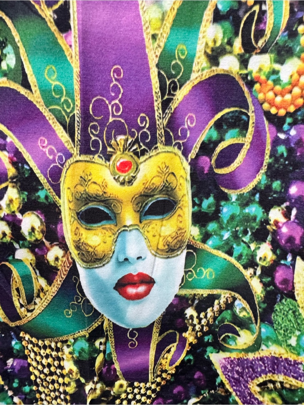 Mardi Gras Mask Graphic Short Sleeve Tee - Purple/Green/Gold